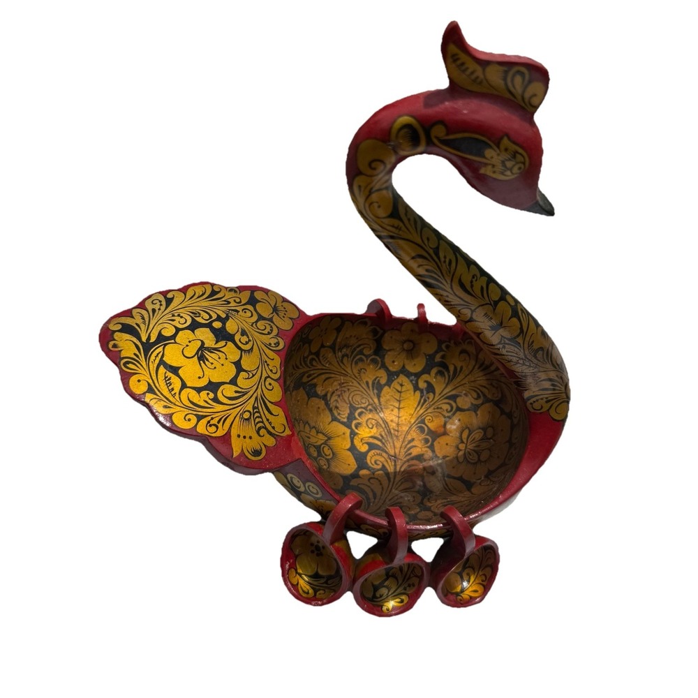 Vintage Russian Khokhloma Wooden Hand Painted‎ Set Swan